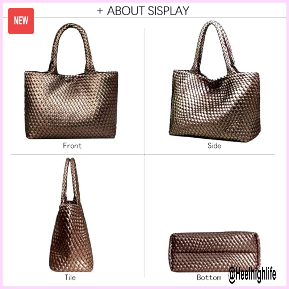 Woven Tote Bag Handmade Vegan Leather Large Shoulder Purse Chic Retro - Picture 5 of 5